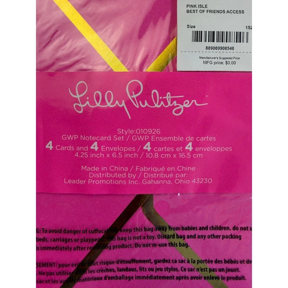 Lilly Pulitzer GWP Notecard Set Pink Isle Best Of Friends Access New In Package